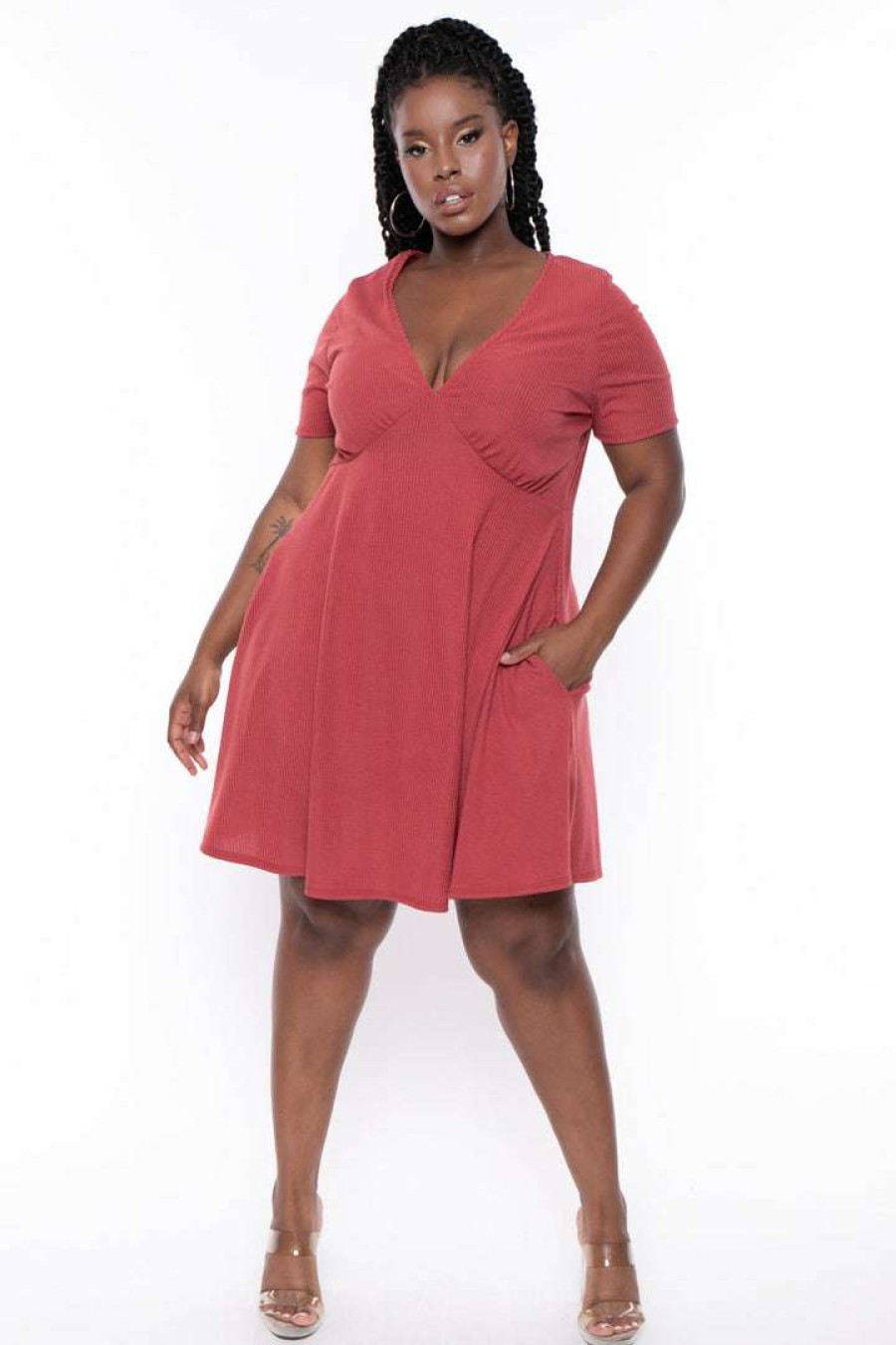 Dresses * | Curvy Sense New Arrivals Plus Size Ellie Flare Dress Terracota