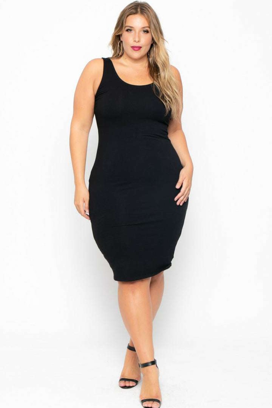 Dresses * | Curvy Sense Most Loved Plus Size Essential Tank Midi Dress Black