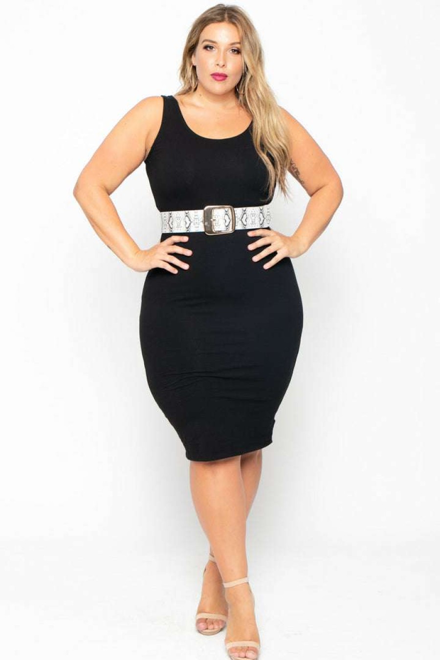 Dresses * | Curvy Sense Most Loved Plus Size Essential Tank Midi Dress Black