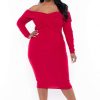 Dresses * | Curvy Sense Plus Size Lydia Off The Shoulder Dress Dresses Red