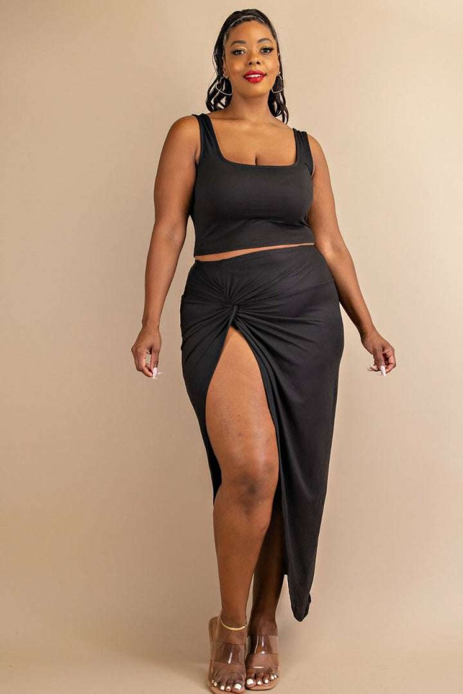 Sets * | The Curve La Plus Size Kristin Matching Skirt Set New Arrivals Black