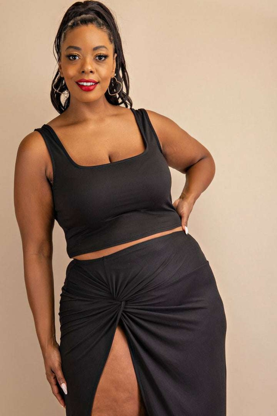 Sets * | The Curve La Plus Size Kristin Matching Skirt Set New Arrivals Black