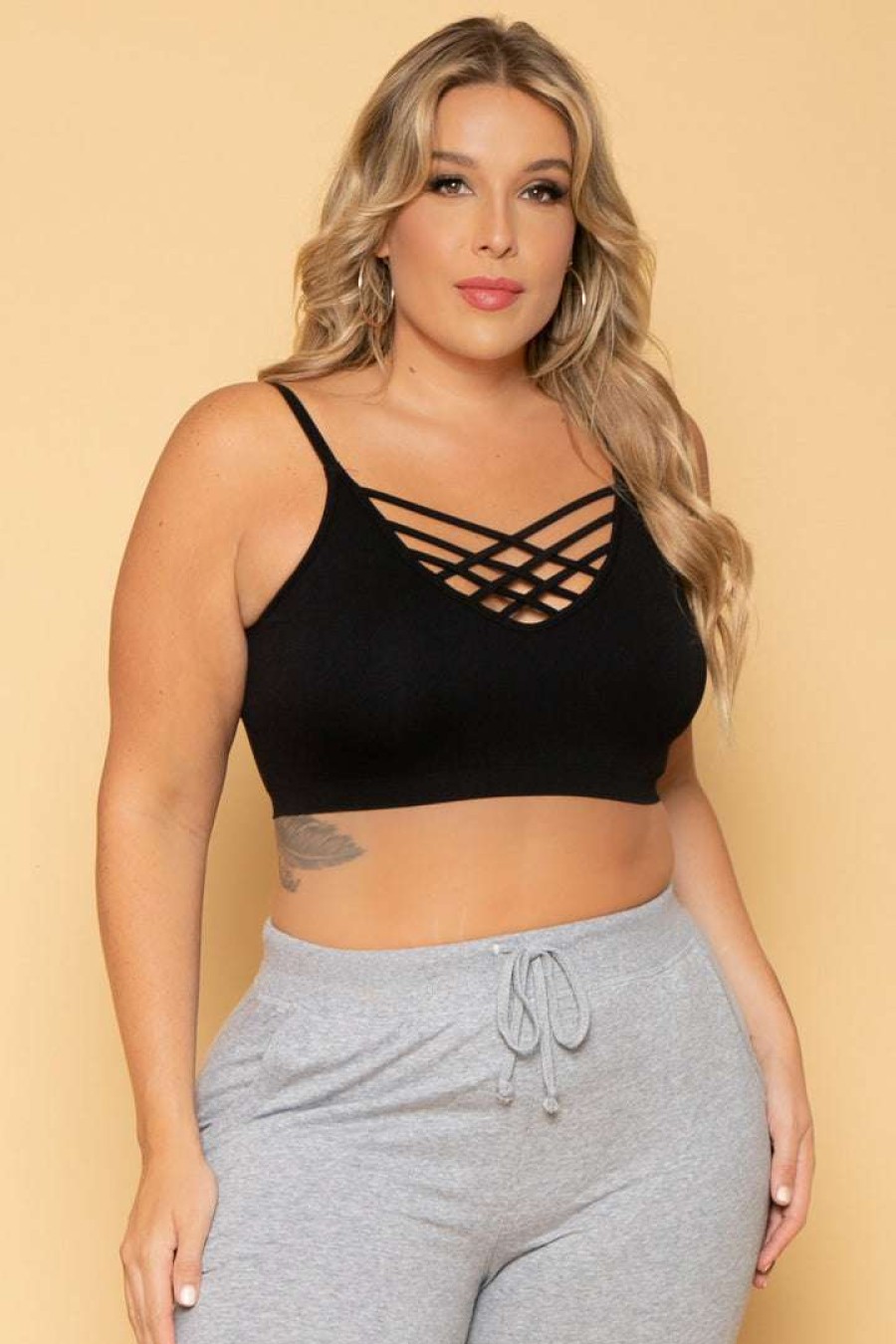 Tops * | Zenana Plus Size Caged Bralette Tops Black