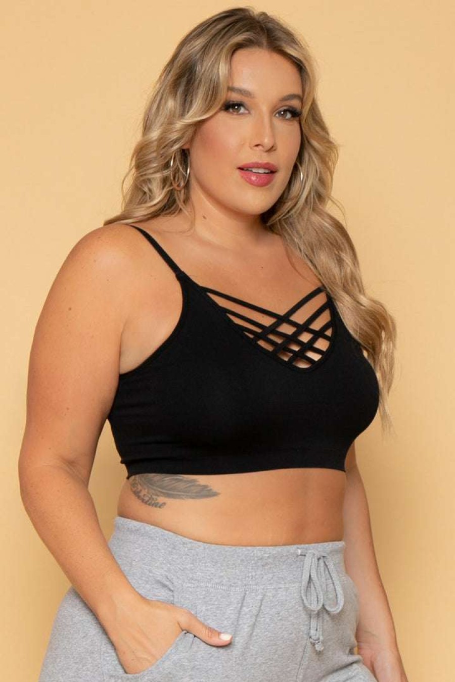 Tops * | Zenana Plus Size Caged Bralette Tops Black