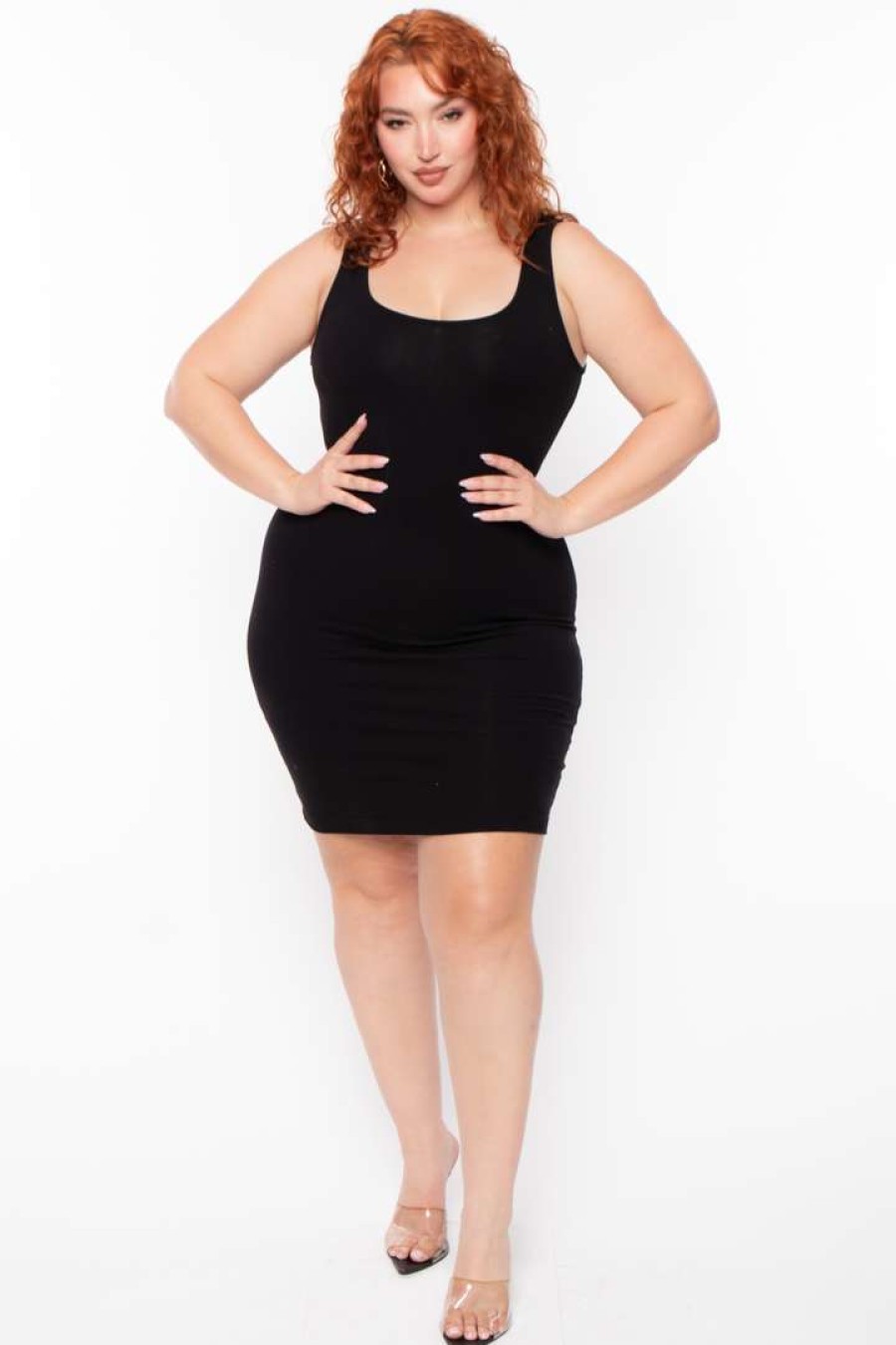 Dresses * | Ambiance Plus Size Roberta Rib Tank Bodycon Dress Black