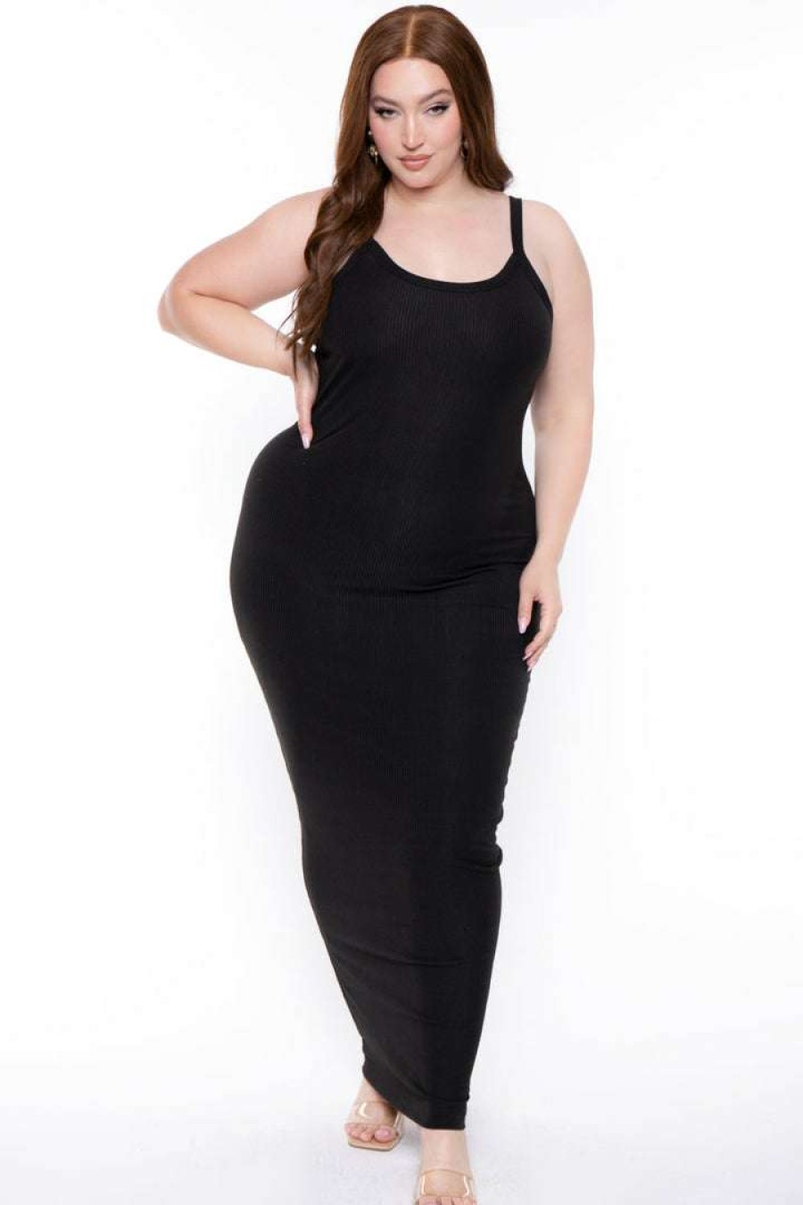 Dresses * | Curvy Sense New Arrivals Plus Size Tess Ribbed Maxi Dress Black