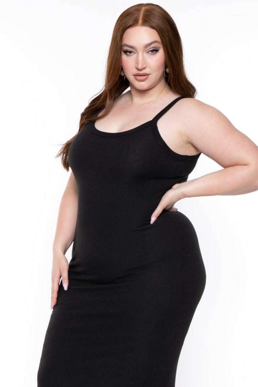 Dresses * | Curvy Sense New Arrivals Plus Size Tess Ribbed Maxi Dress Black