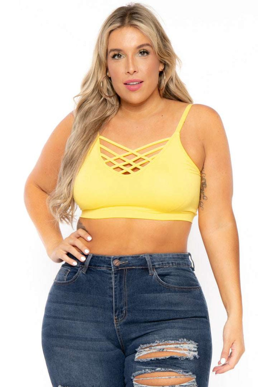 Tops * | Zenana Plus Size Caged Bralette Yellow