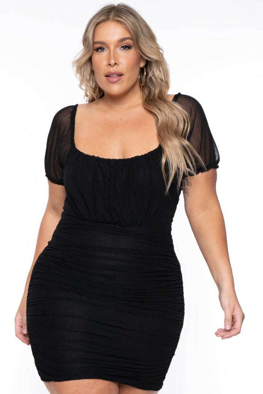 Dresses * | Bluebell Plus Size Britney Mesh Ruched Bodycon Dress Black