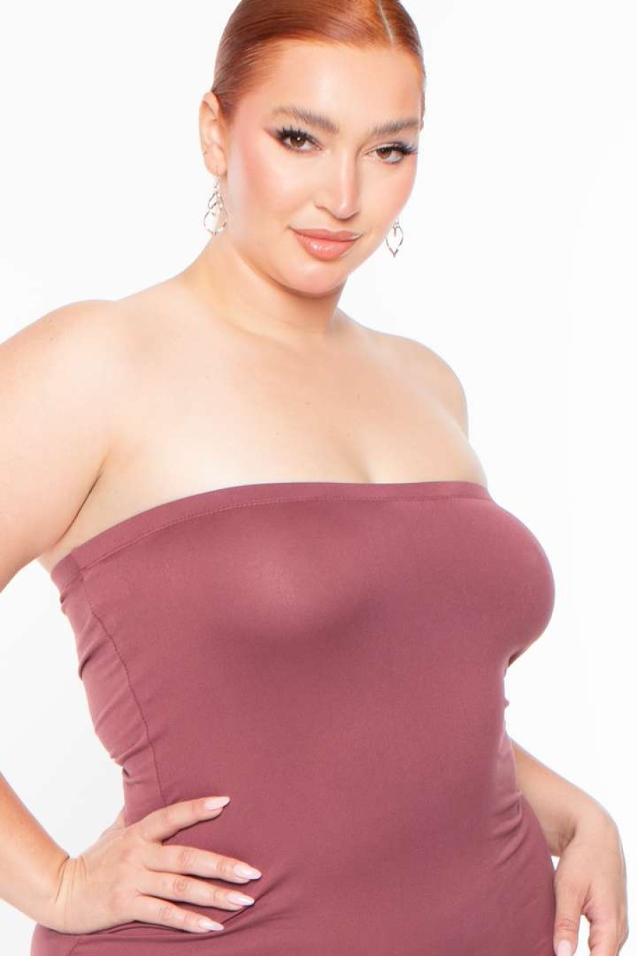 Dresses * | Capella Plus Size Elsie Basic Tube Midi Dress Dark Mauve