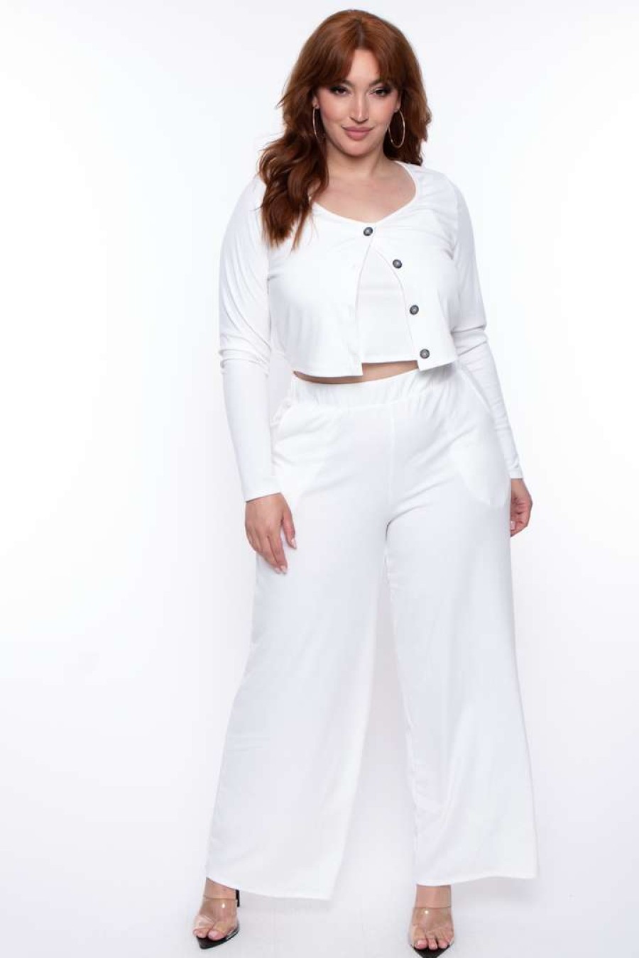 Sets * | Curvy Sense Plus Size Essential Ribbed Button Front Top Essential Mix Ivory