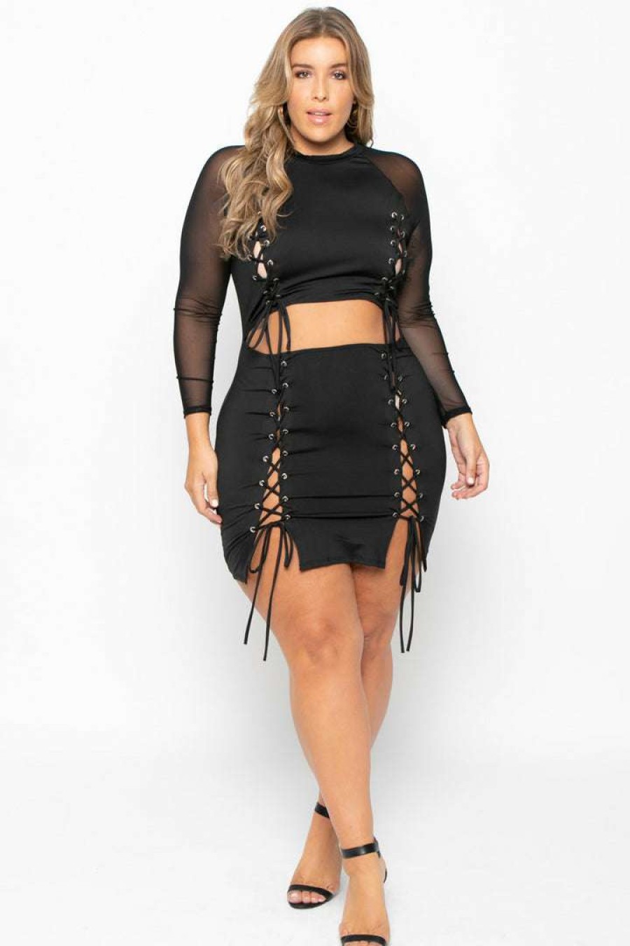 Dresses * | K + Glam Party Shop Plus Size Cut-Out Lace Up Dress Black