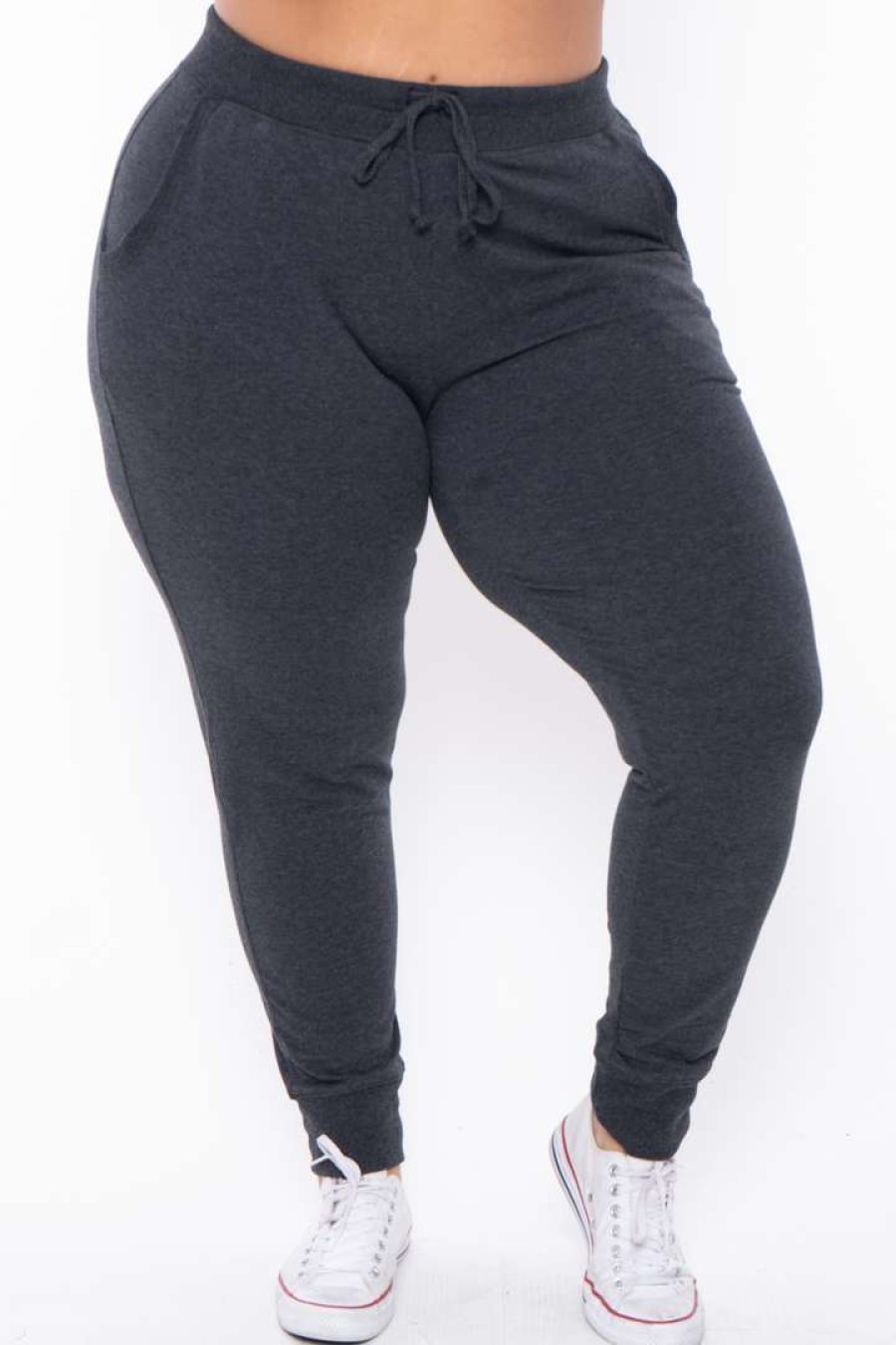 Bottoms * | Ambiance Plus Size Sweat Jogger Bottoms Charcoal