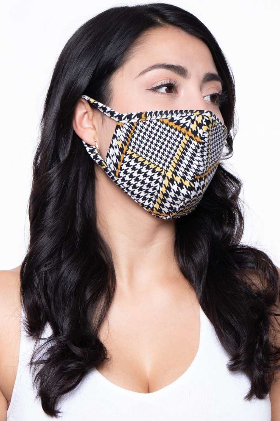 Accessories * | Curvy Sense Washable & Reusable Face Mask Face Masks Gingham Gold