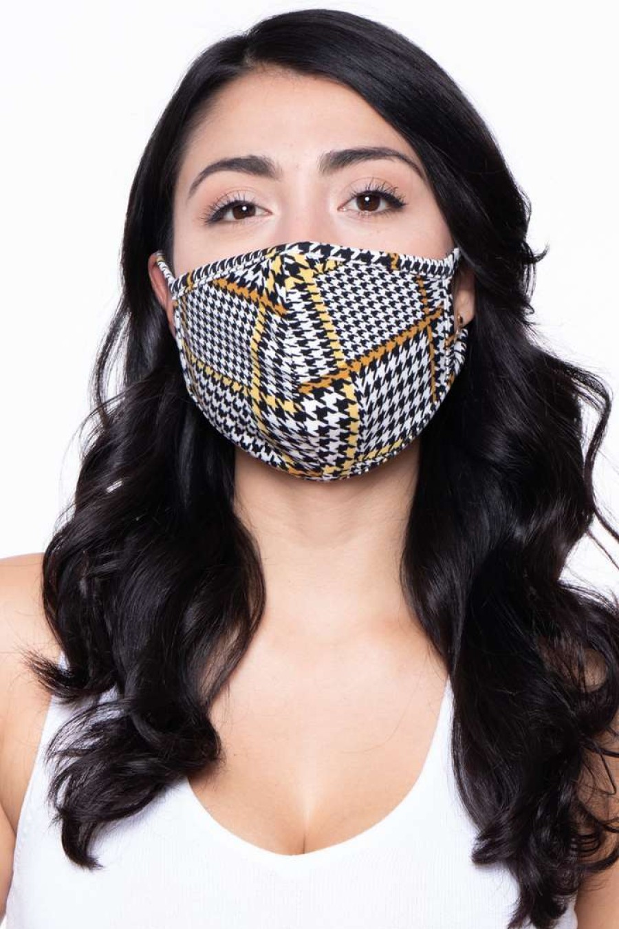 Accessories * | Curvy Sense Washable & Reusable Face Mask Face Masks Gingham Gold