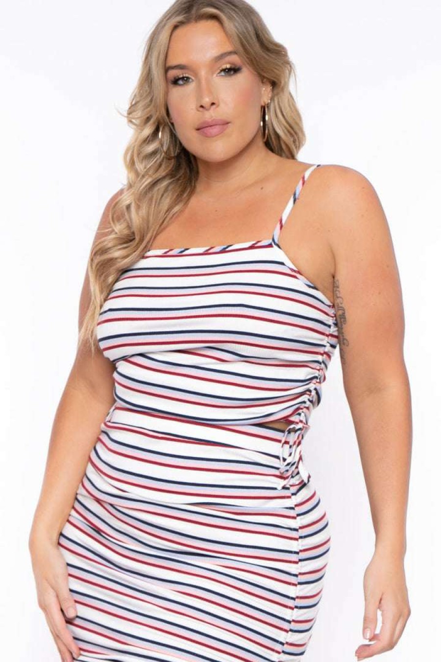 Sets * | Curvy Sense Plus Size Ruched Crop Top & Skirt Set Cream