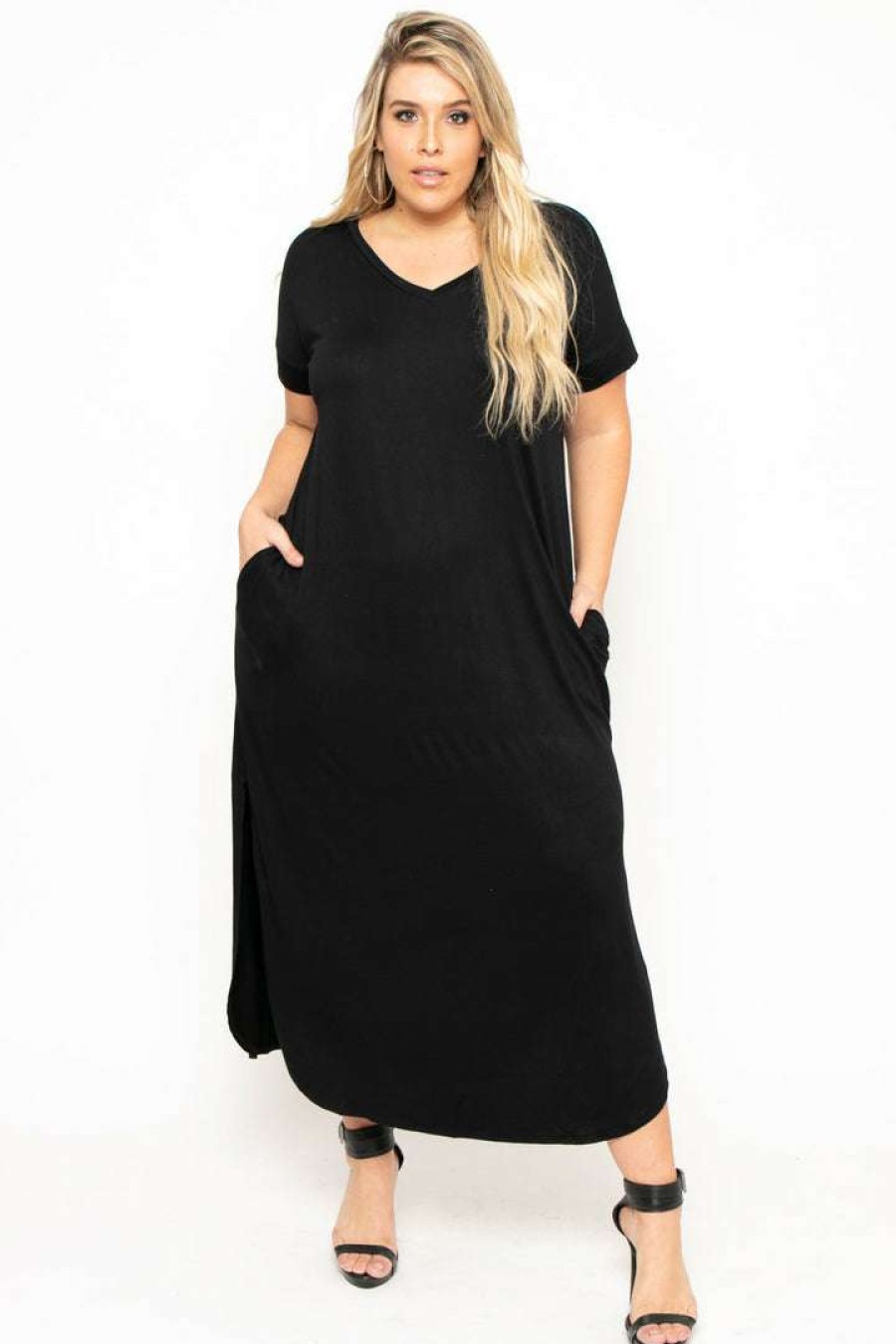 Dresses * | Zenana Plus Size Maxi T-Shirt Dress Black