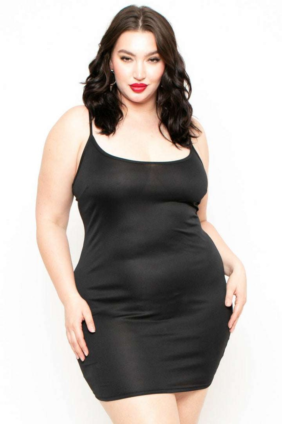 Dresses * | Curvy Sense Plus Size Slip Dress Back In Stock Black