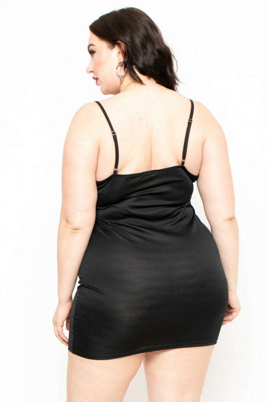 Dresses * | Curvy Sense Plus Size Slip Dress Back In Stock Black