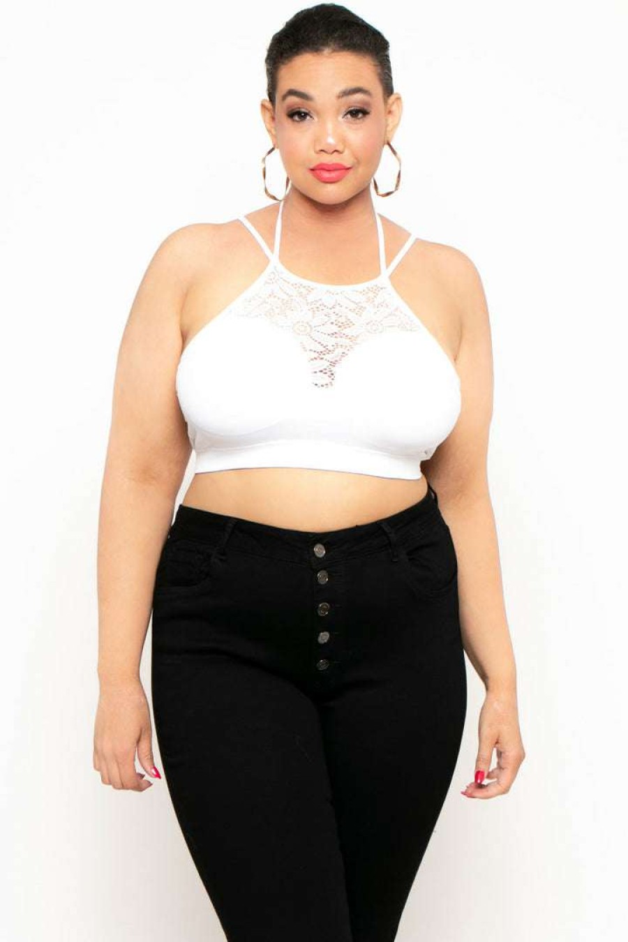 Tops * | Zenana Plus Size Lace Trim Bralette White