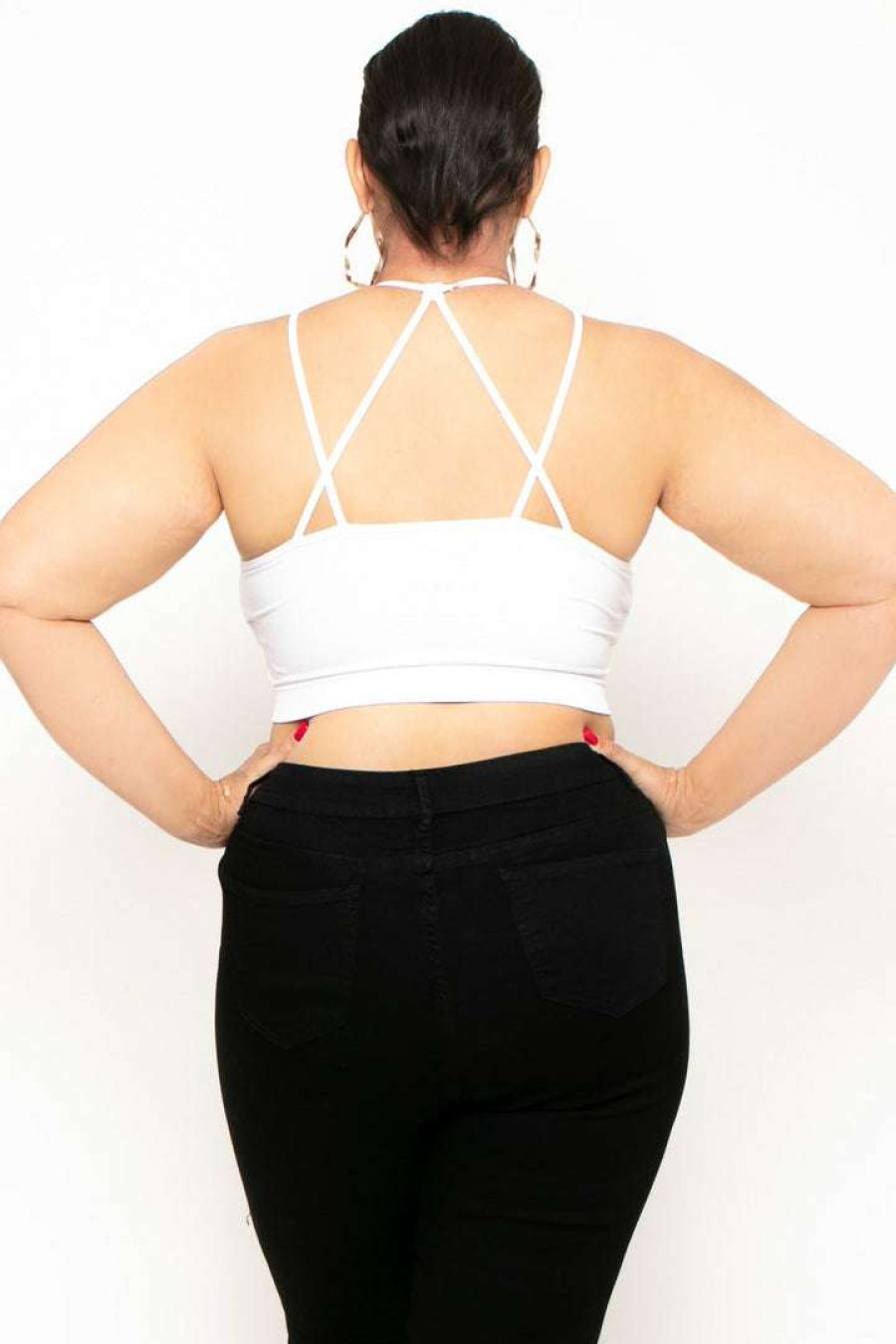 Tops * | Zenana Plus Size Lace Trim Bralette White