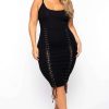 Dresses * | Curvy Sense Plus Size Bodycon Grommet Lace Up Dress Back In Stock Black