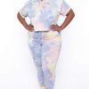 Sets * | Curvy Sense Plus Size Stelle Tie Dye Crop Hoodie & Joggers Set Matching Sets Yellow