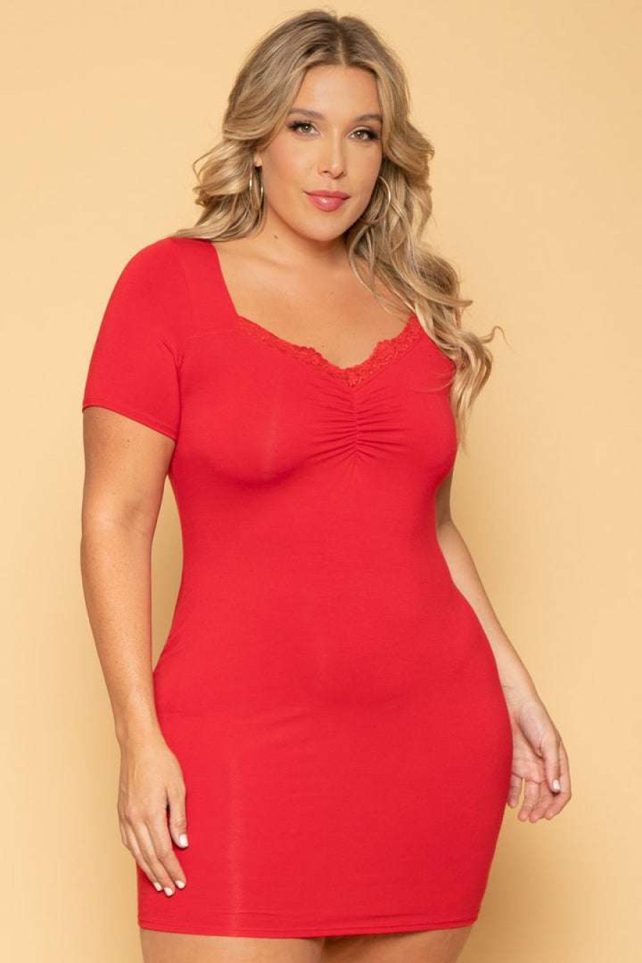 Dresses * | Curvy Sense New Arrivals Plus Size Date Night Bodycon Dress Red