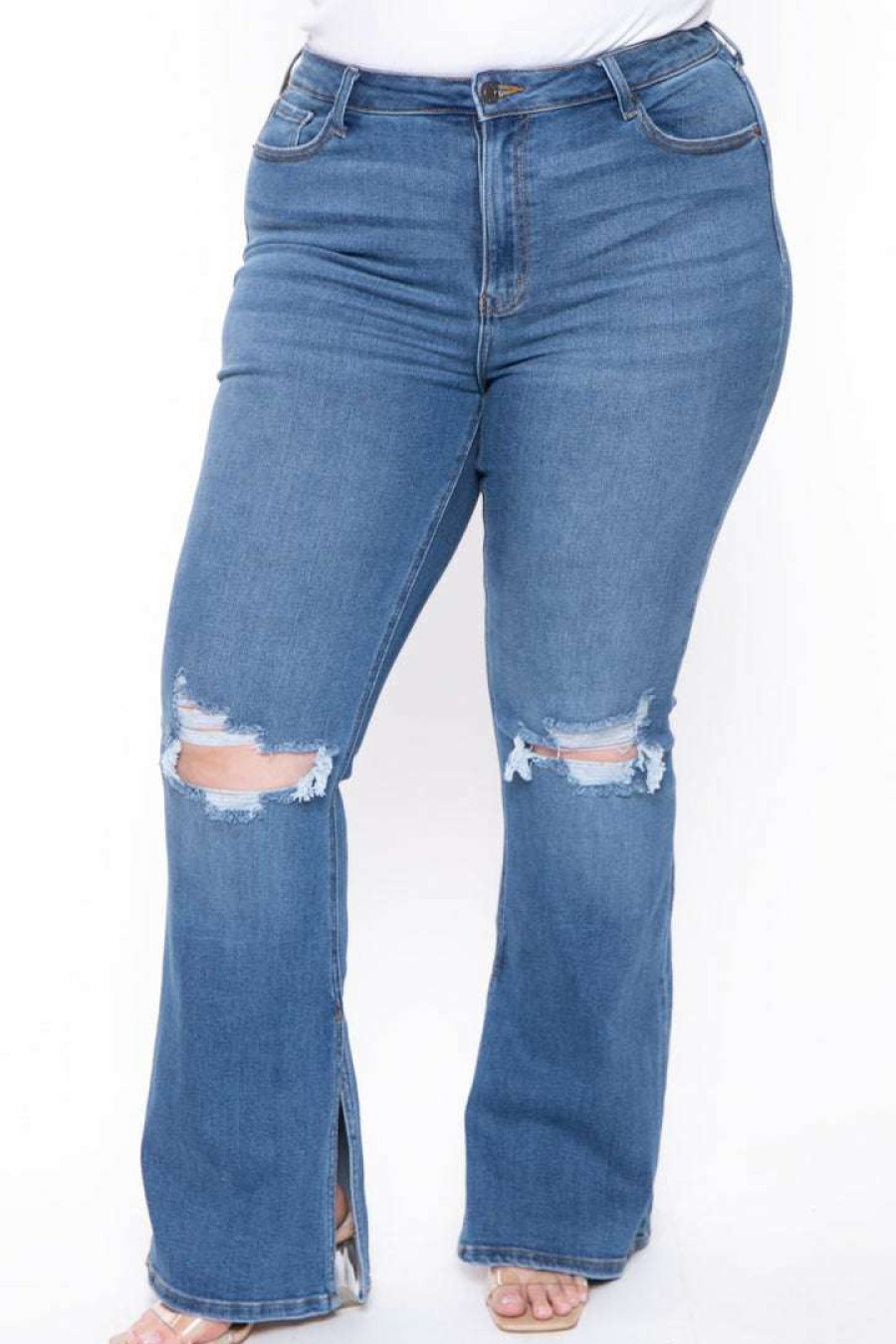 Bottoms * | Cello Jeans Plus Size Laina Flare Jeans New Arrivals Medium Wash