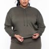 Sets * | Curvy Sense Essential Mix Plus Size Alberta Cropped Hoodie Olive