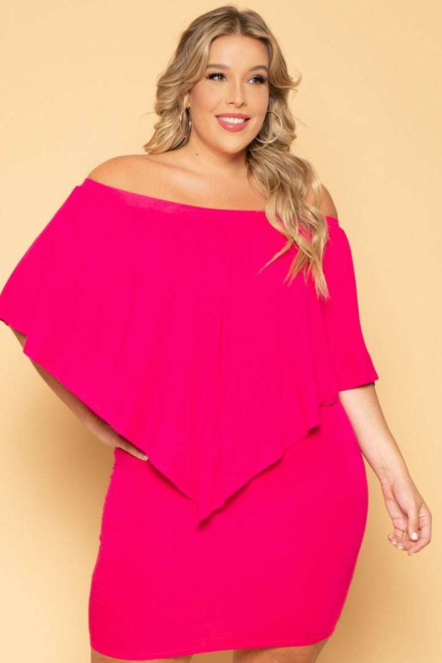 Dresses * | Solid Plus Size Elisa Bodycon Dress Fuchsia