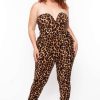 Jumpsuits * | Curvy Sense Back In Stock Plus Size Leopard Print Mika Jumpsuit Brown