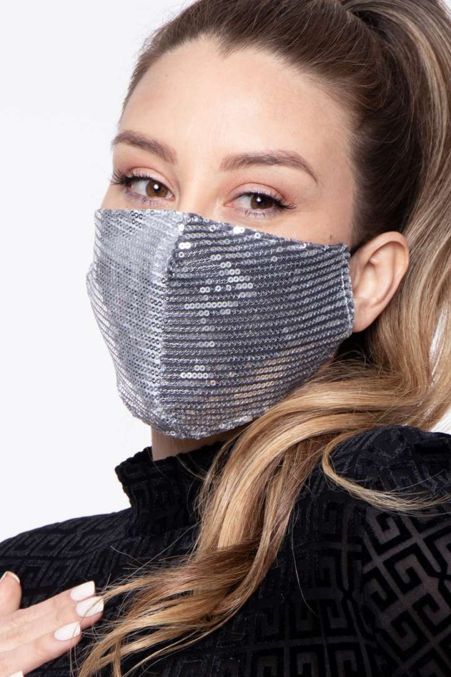 Accessories * | Curvy Sense Washable Dual-Layer Sequins Face Mask With Pocket + 10 Filters Face Masks Silver