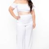 Sets * | Curvy Sense Matching Sets Plus Size Andrea Crop Top And Flare Pants Set White