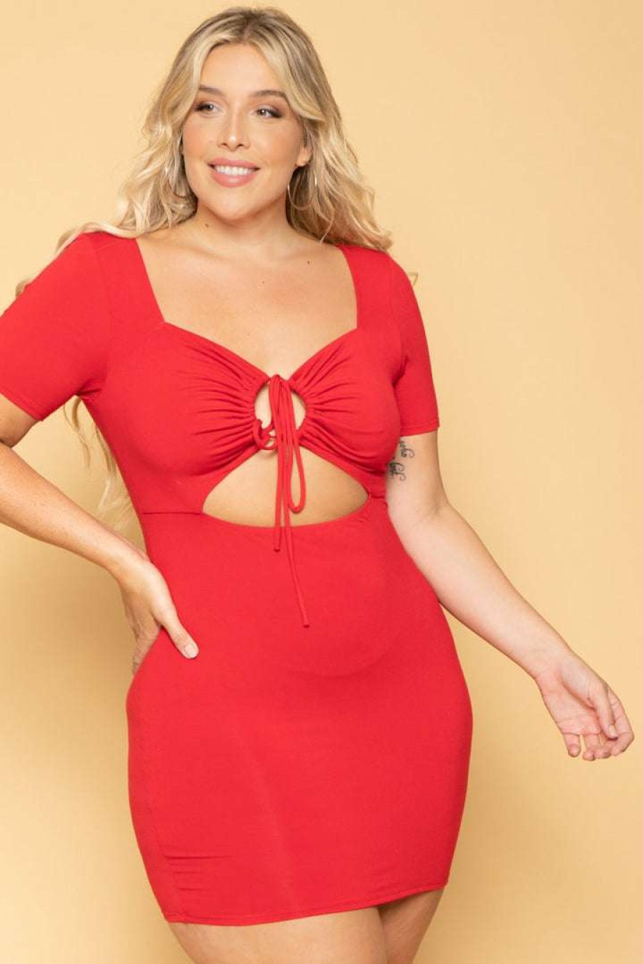 Dresses * | Curvy Sense New Arrivals Plus Size Kyra Strappy Bodycon Dress Red