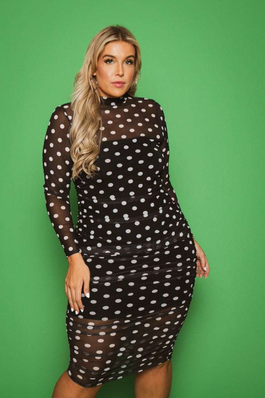 Dresses * | Curvy Sense New Arrivals Plus Size Caelan Ruched Bodycon Dress /White Black