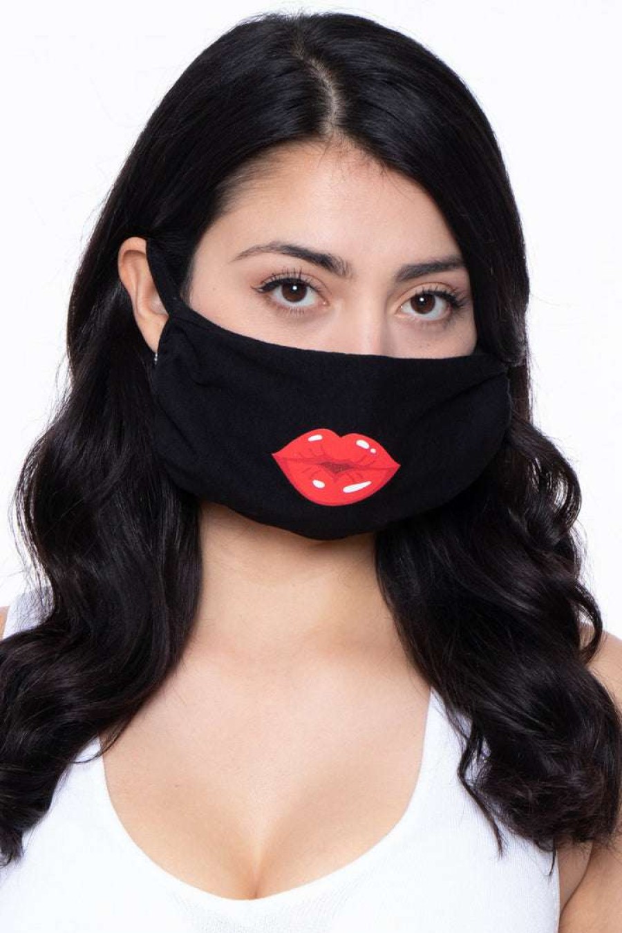 Accessories * | Curvy Sense Washable & Reusable Printed Face Mask Lips Face Masks Lips Black