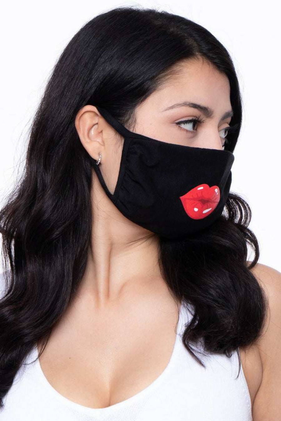 Accessories * | Curvy Sense Washable & Reusable Printed Face Mask Lips Face Masks Lips Black