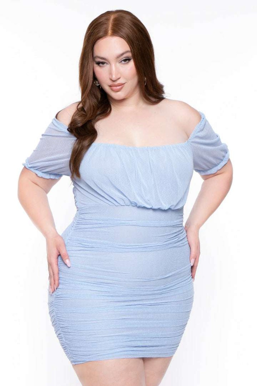 Dresses * | Bell Plus Size Britney Mesh Ruched Bodycon Dress Dresses Blue