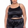 Sets * | Curvy Sense Plus Size Amirah Satin Slip Set Matching Sets Black