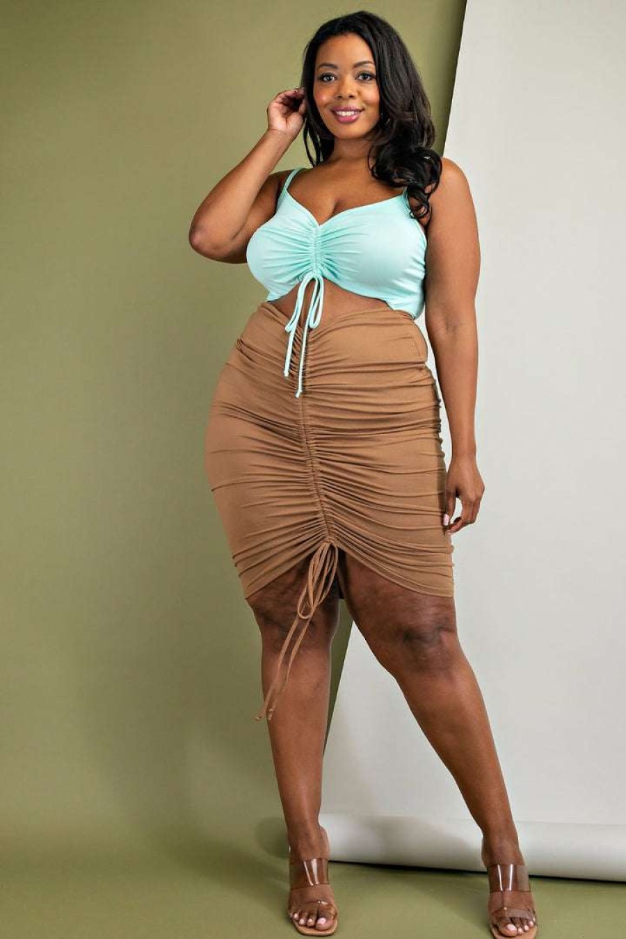 Dresses * | The Curve La New Arrivals Plus Size Hailey Ruched Dress Mint