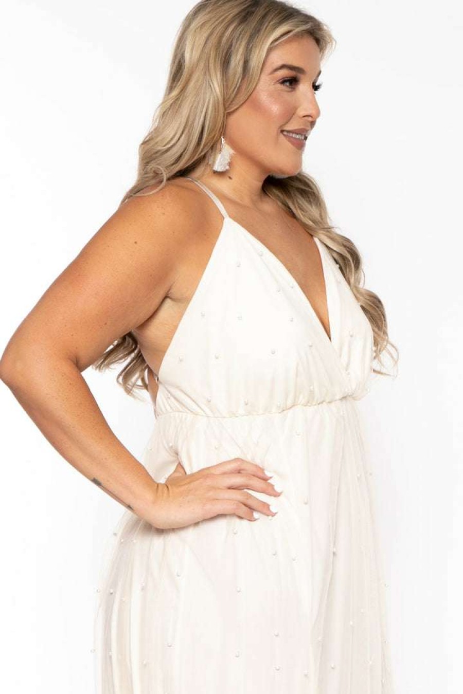 Dresses * | Symphony New Arrivals Plus Size Ariana Maxi Pearl Dress Ivory