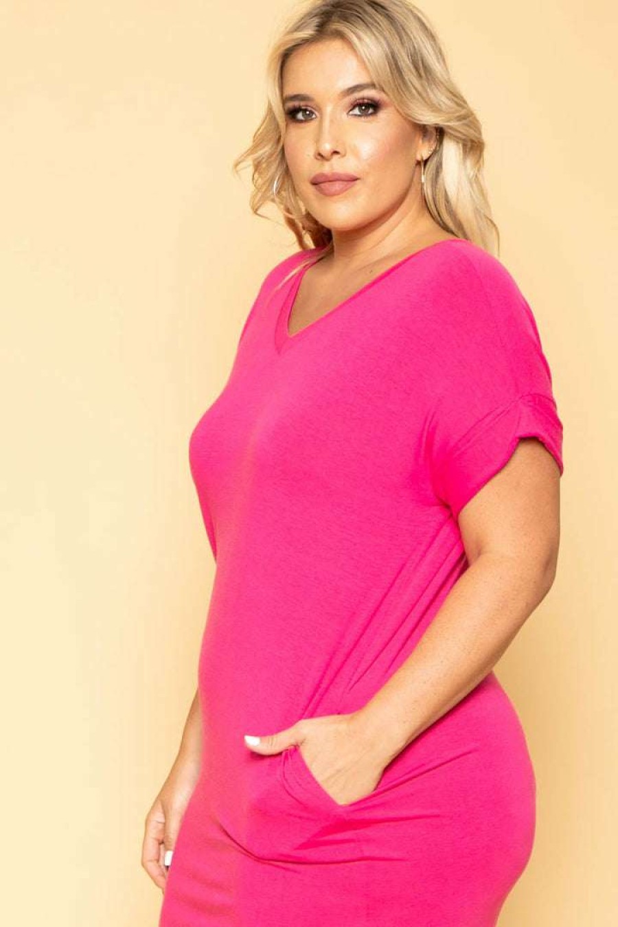 Dresses * | Zenana Plus Size Basic T-Shirt Dress New Arrivals Fuchsia