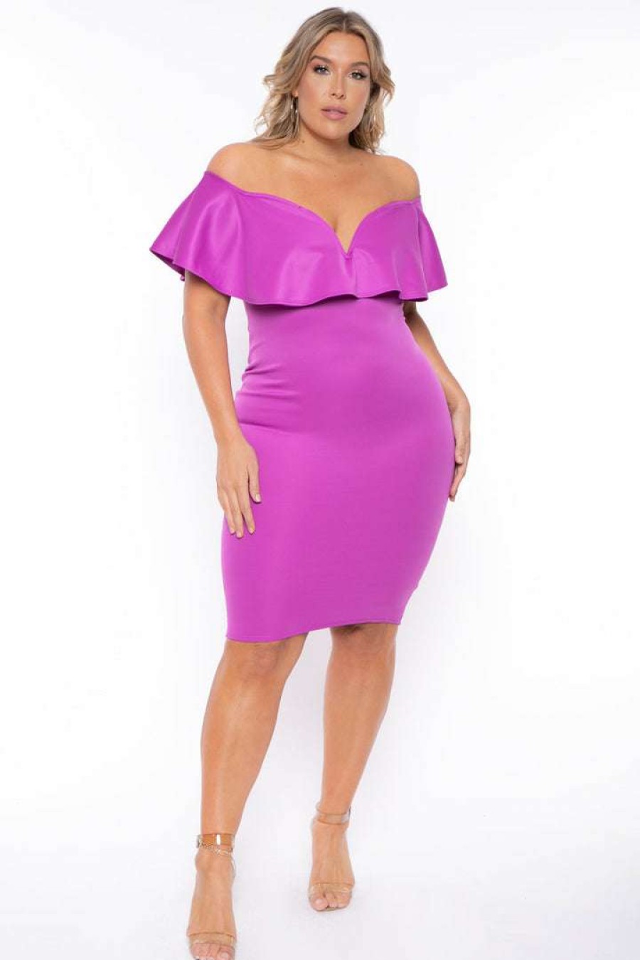 Dresses * | Curvy Sense Plus Size Evelyn Bodycon Dress Purple