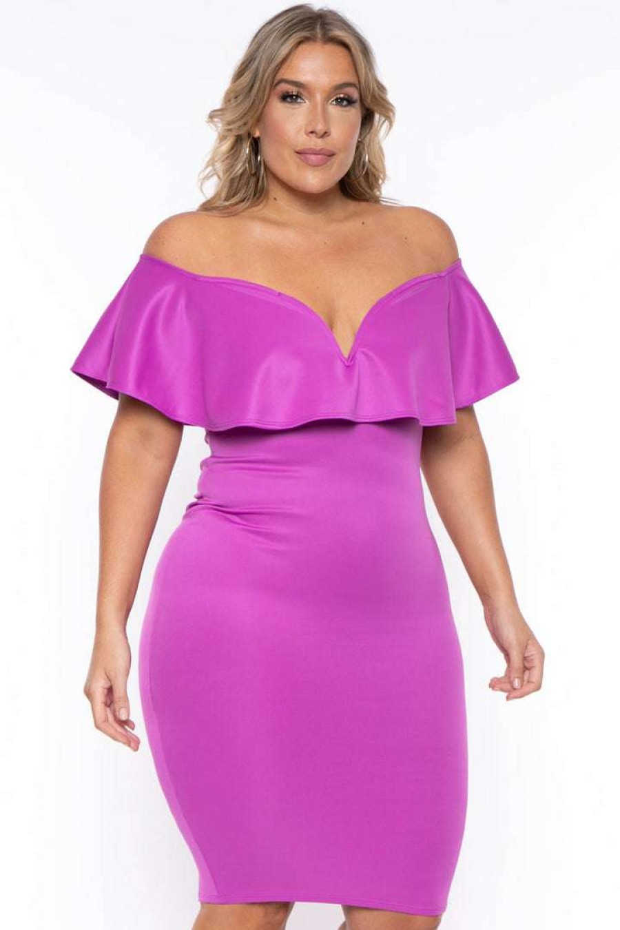 Dresses * | Curvy Sense Plus Size Evelyn Bodycon Dress Purple