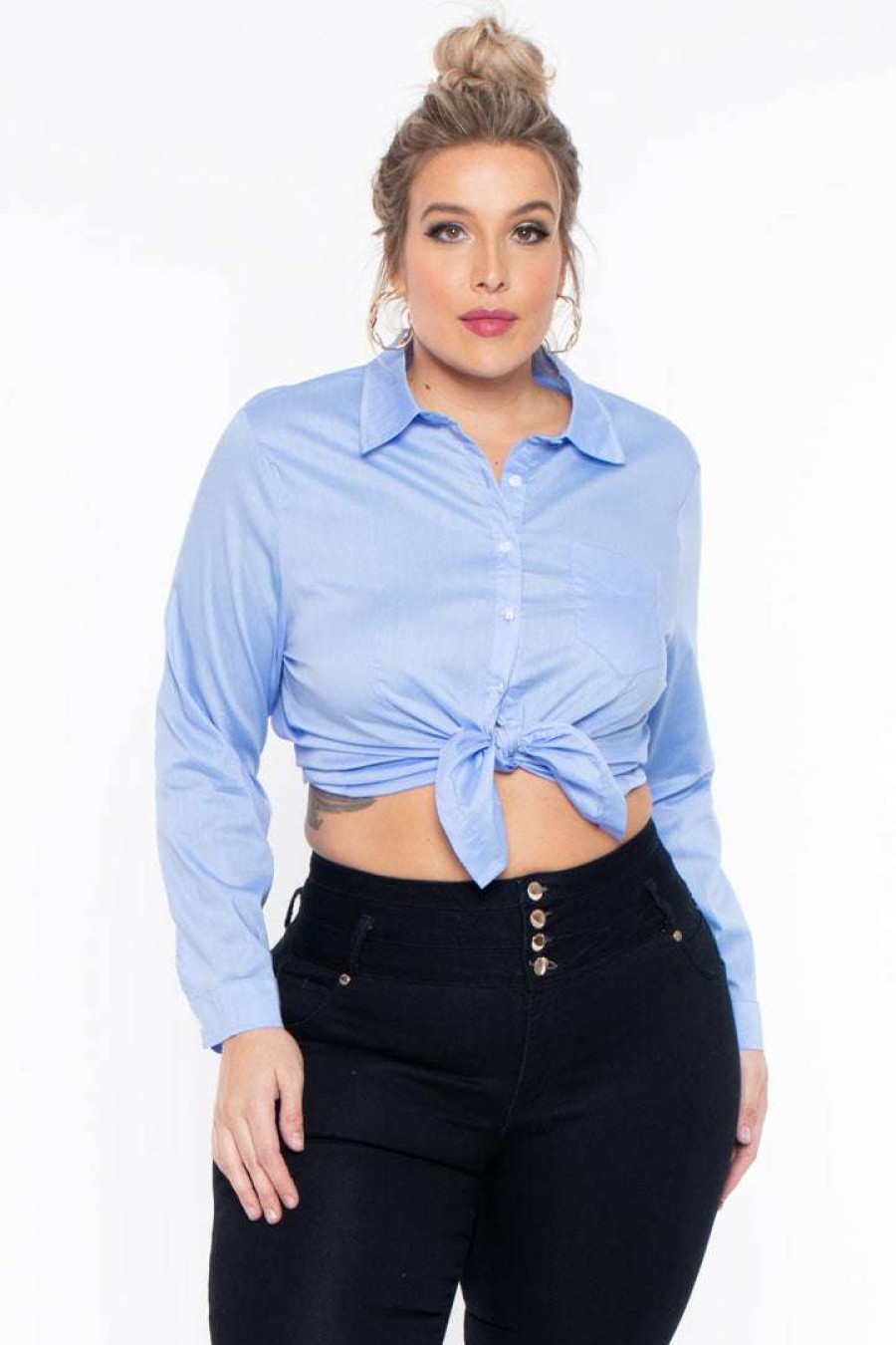 Tops * | Sky Plus Plus Size Boss Babe Top Blue