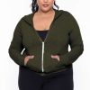 Sets * | Curvy Sense Essential Mix Plus Size Essential Cropped Zip-Up Hoodie Olive