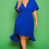 Dresses * | Bluebell Plus Size Tati Surplice Ruffle Dress Royal Blue