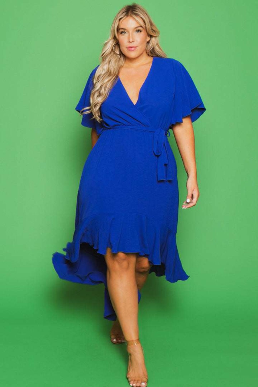 Dresses * | Bluebell Plus Size Tati Surplice Ruffle Dress Royal Blue