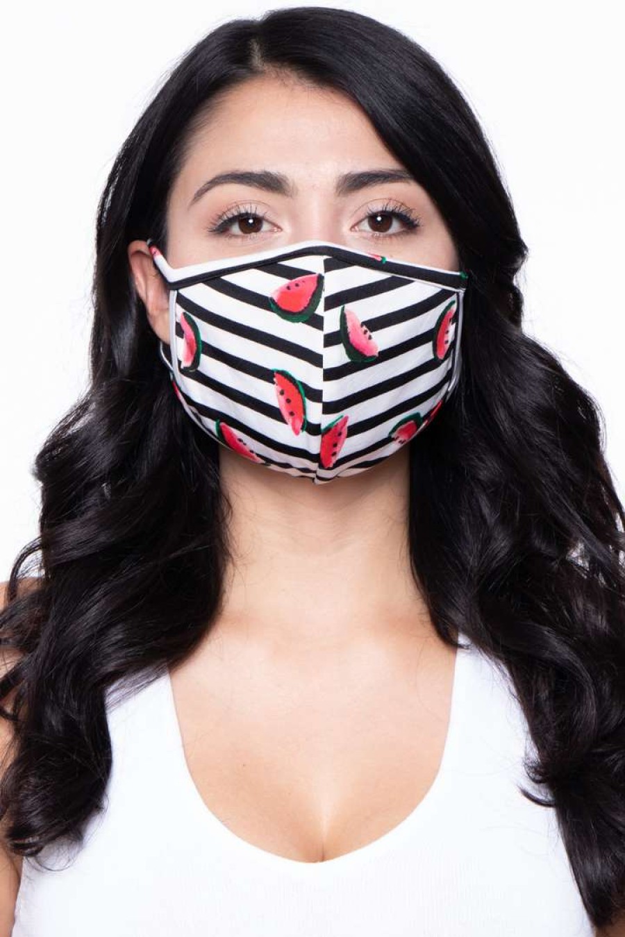 Accessories * | Curvy Sense Washable & Reusable Face Mask Watermelon Watermelon Stripe